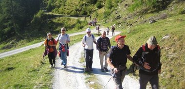 Alcuni minorati della vista che camminano in montagna